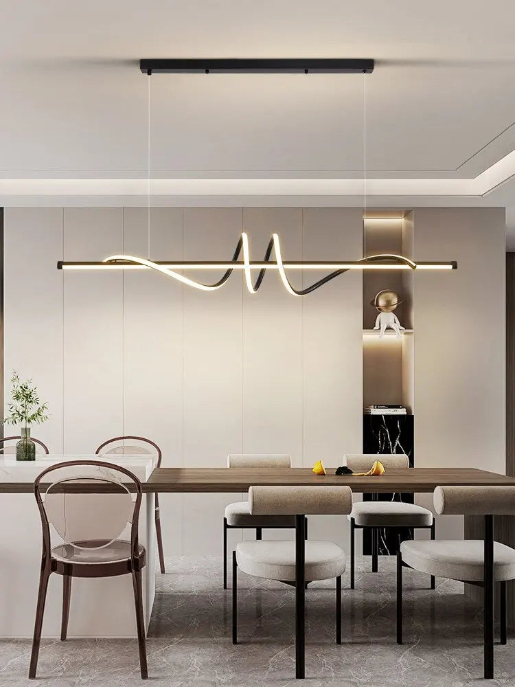 suspension lumineuse moderne spirale noir blanc chaud lumière diffusée contemporaine chambre salon