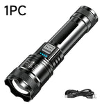 lampe torche led rechargeable zoom télescopique lumière intense mode réglable rainures antidérapantes noire moderne