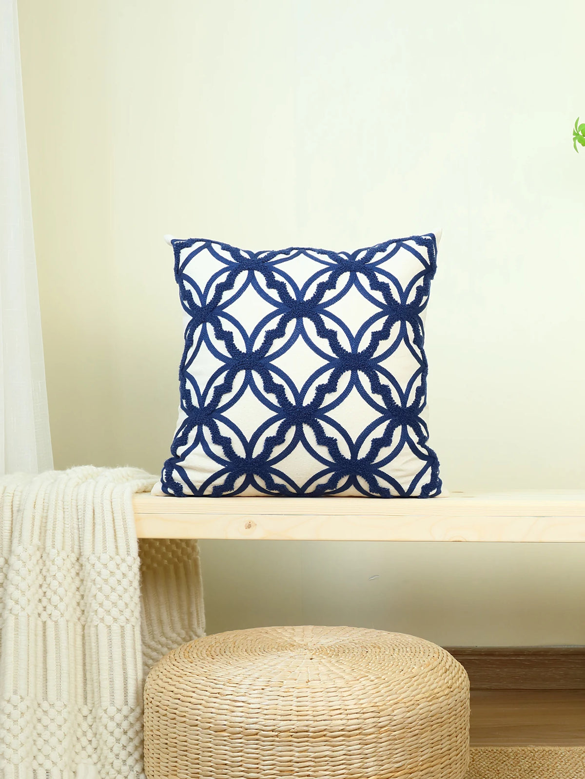 housse coussin géométrique bleu marine blanche moderne canapé siège voiture decoration tat polyester opaque