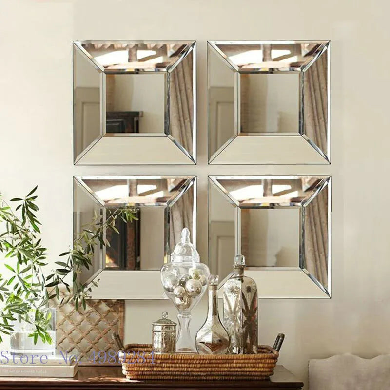 miroir quadrillé moderne argenté décoration intérieure salle manger salon accrochage facile contemporain