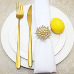 boucle serviette blanches strass dorés classique élégant clips serviettes fourchette couteau citron doré blanc