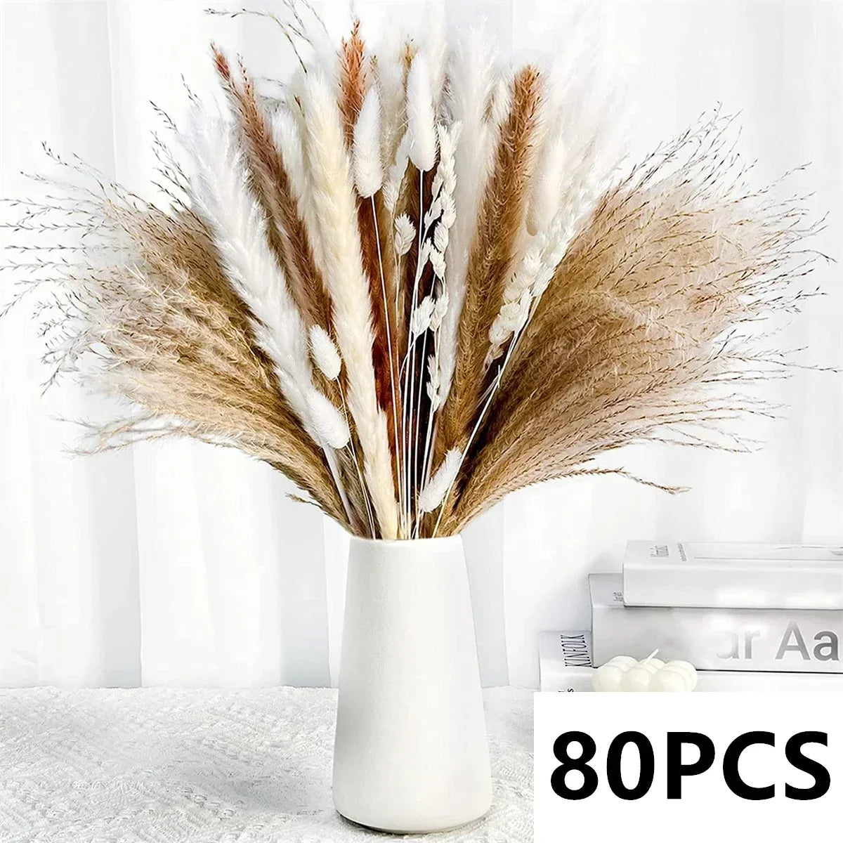 bouquet fleurs séchées pampas naturel beige marron blanc décoration maison anniversaire mariage rustic
