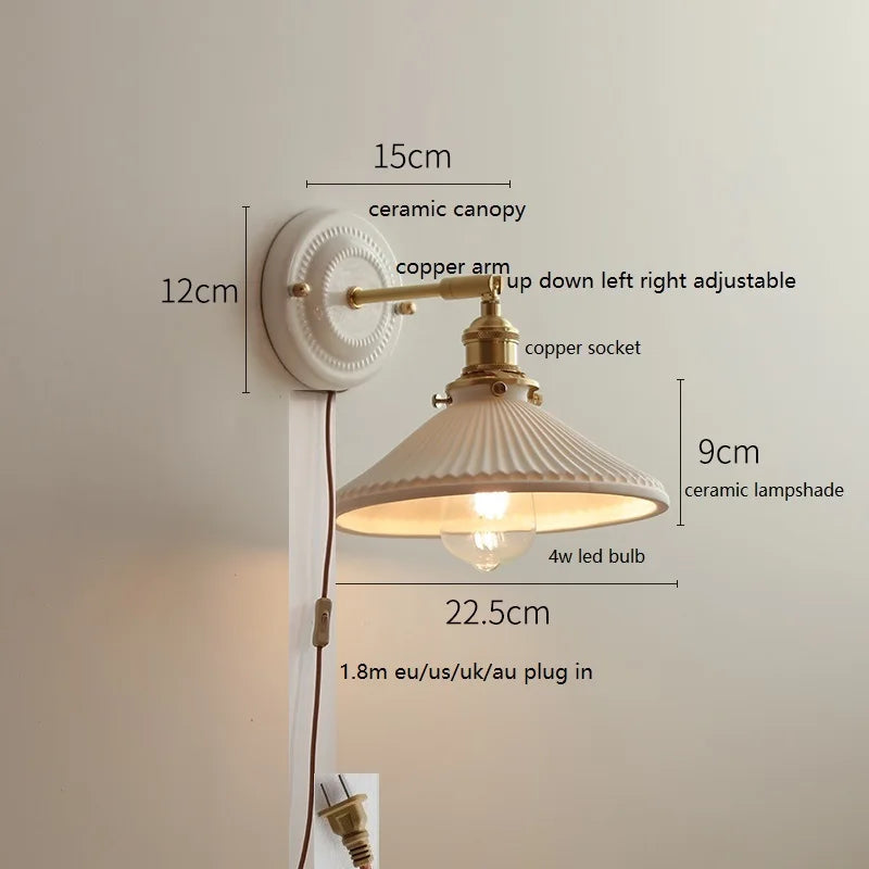 lampe murale classique blanc doré céramique métal ampoule led 220v vintage contemporaine