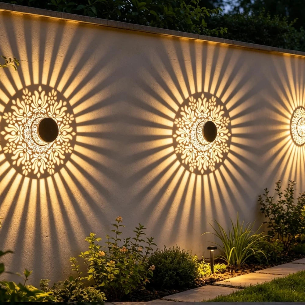 lampe solaire mandala multicolore élégante autoinstallation ip65 led mur extérieur contemporain