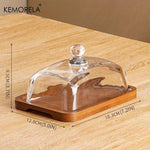 assiette beurre plateau bois couvercle verre transparent beurre bloc plateau marron rustique élégant