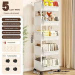 rack rangement multifonctionnel 360° rotatif blanc moderne crochets latéraux roulettes universelles respectueux l'environnement