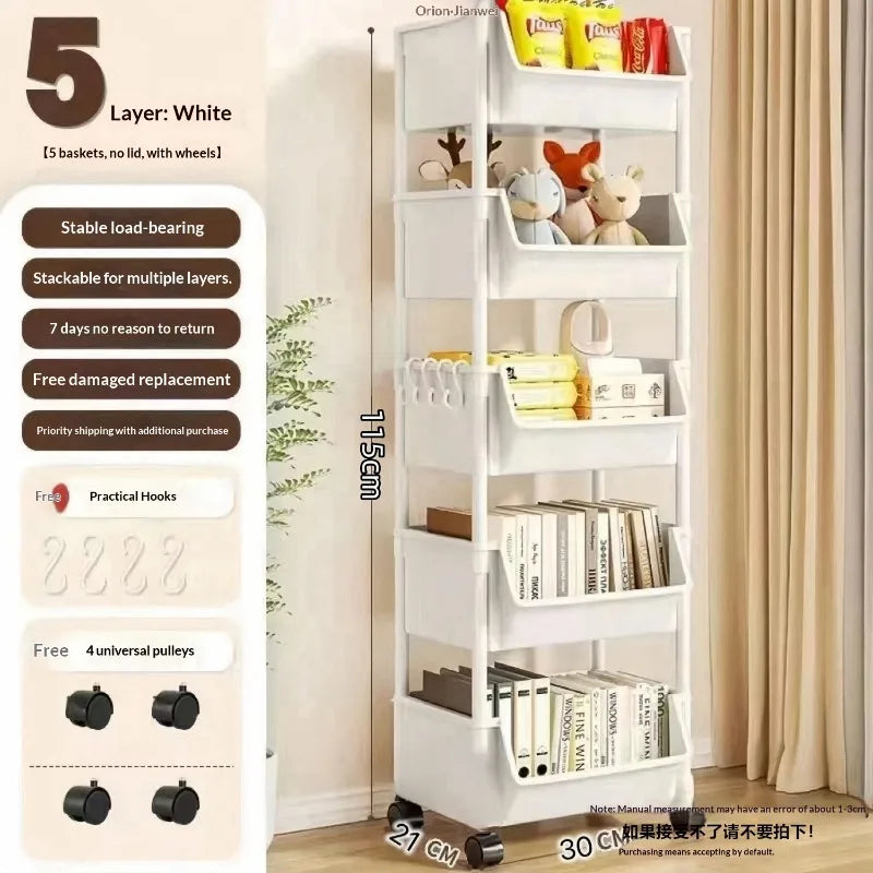 rack rangement multifonctionnel 360° rotatif blanc moderne crochets latéraux roulettes universelles respectueux l'environnement