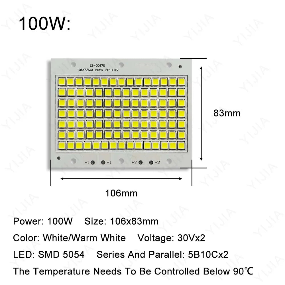 plaque led blanc blanc chaud 10w 20w 30w 50w 100w 150w 200w smd 5054