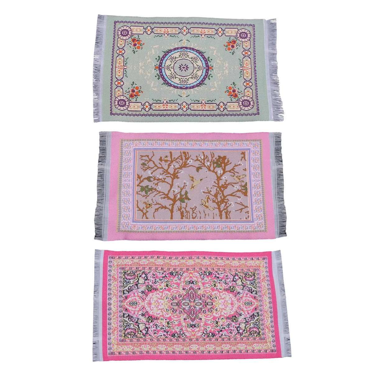 tapis miniature floral oriental rose vert menthe violet orange chambre décoration intérieure maison poupée