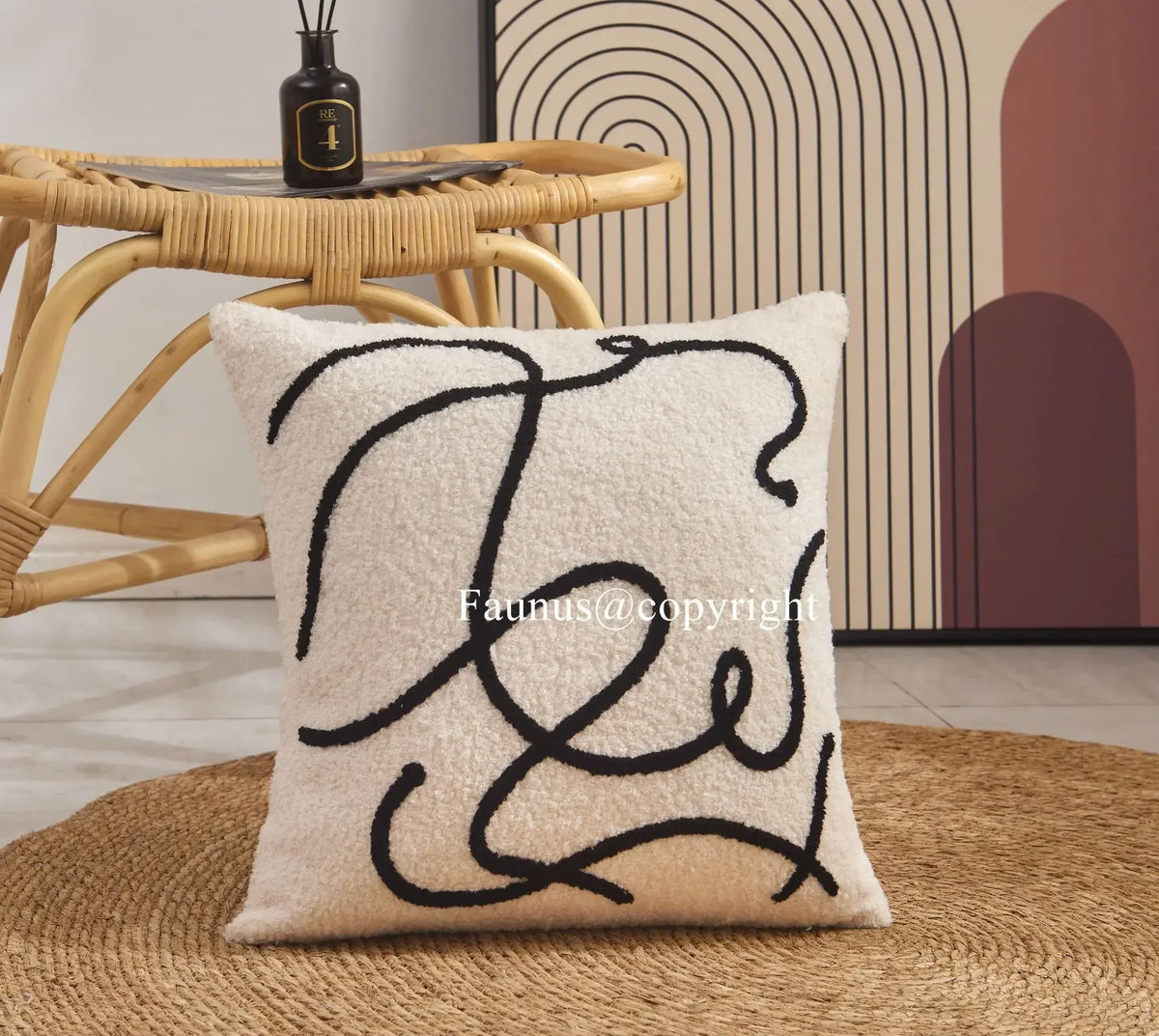 coussin abstrait brodé visages blanc moderne nordique 45x45cm decoration canapé chaise véhicule