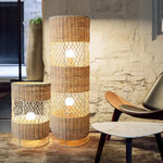 lampe sol rotin marron clair moderne rustique base métal tressée main