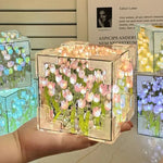 veilleuse cube transparent tulipes lumineuses moderne clips fixation chambre coucher lumière artisanale