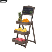 étagère plante trois niveaux tableau noir bois marron rustique rangement fruits plantes decoextérieur cuisine