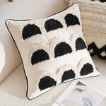 coussins géométriques blanc noir franges moderne décoration intérieure canapé salon amovible lavable polyester coton