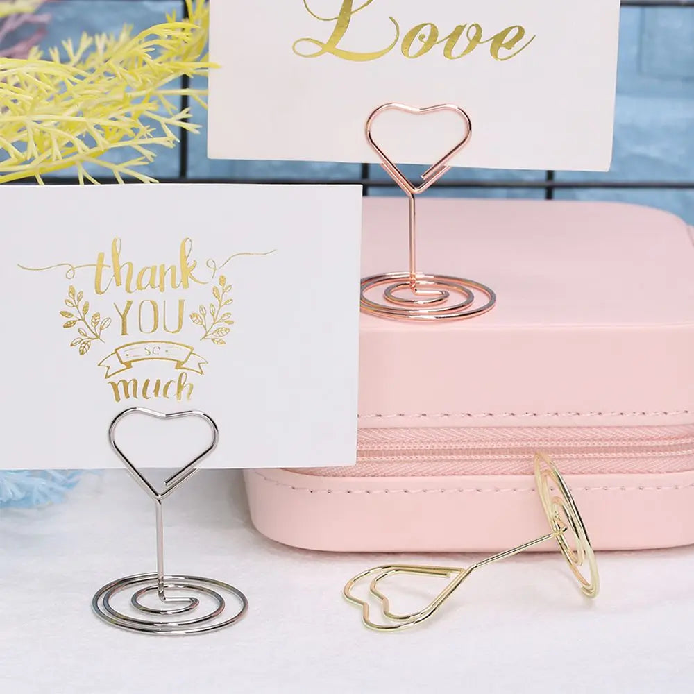 pinces papier cœur diamant moderne or rose argenté métal décoratif cartes notes support