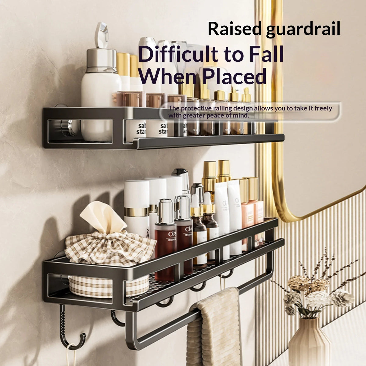 étagère murale aluminium perforée noire adhésive salle bain moderne organisateur suspendu toiletterie support