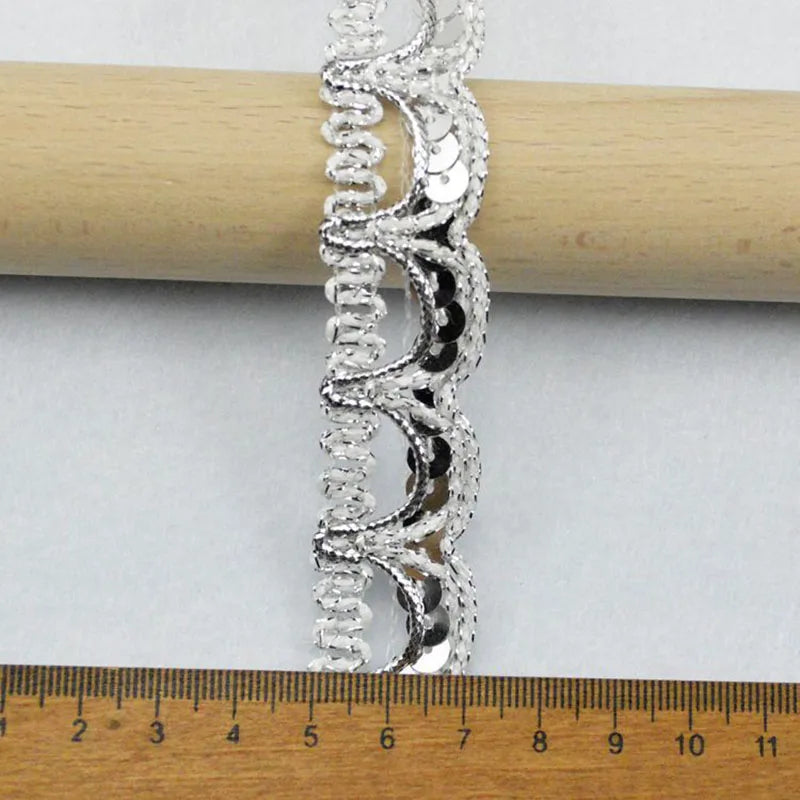 ruban décoratif dentelle or argent sequins motif floral 5m élégant festif polyester