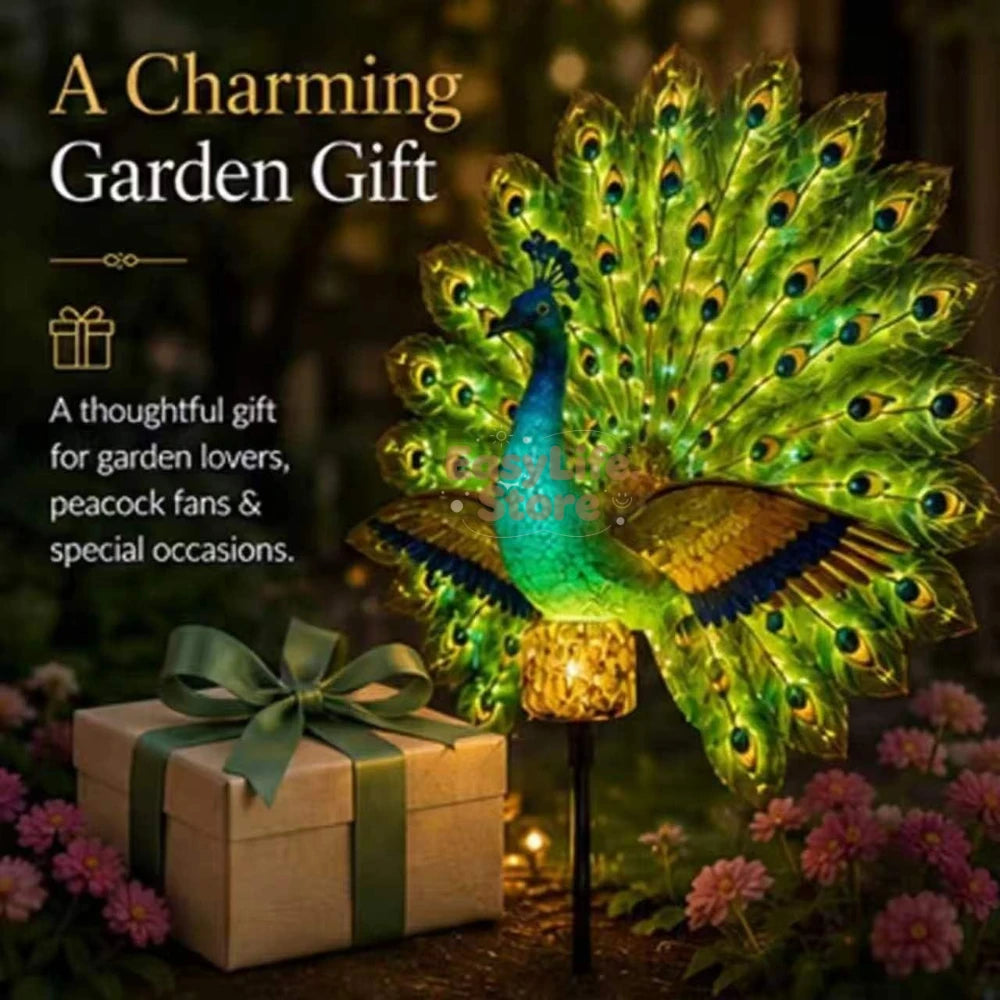 décoration jardin paon plumes bleu vert or lumière LED mouvement auto étancheextérieur féerique