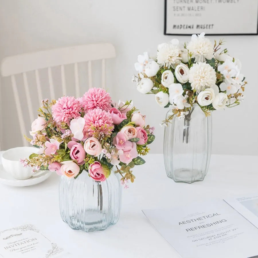 bouquet fleurs artificielles roses hydrangées classique romantique intérieur mariage anniversaire baby shower