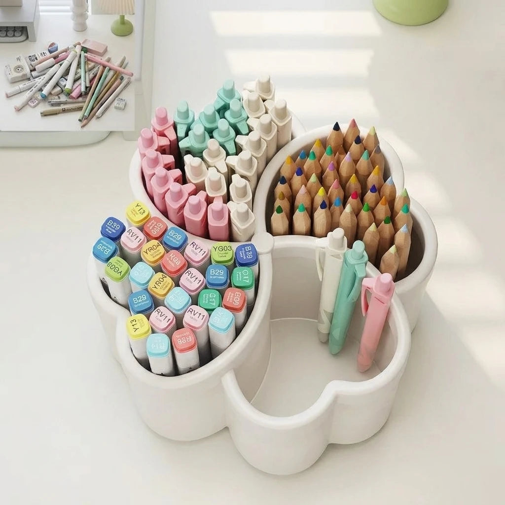 organisateur compartiments papeterie rose violet blanc moderne mignon floral plastique lisse