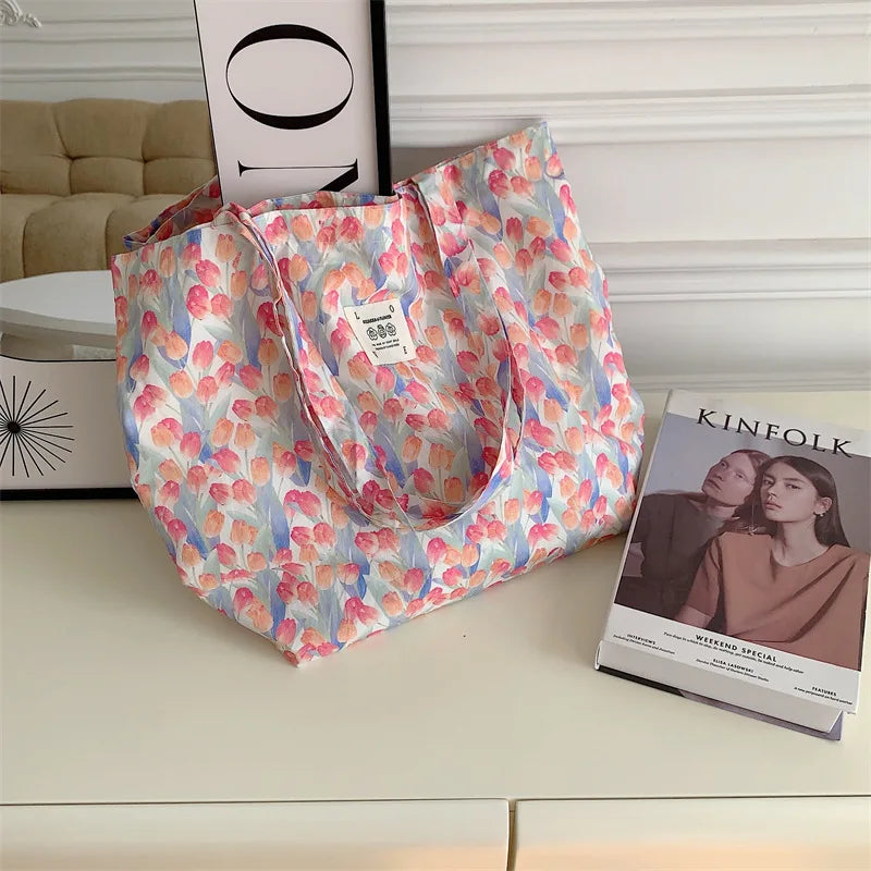 sac main femme toile florale motif fleurs rouge décontracté polyvalent doux polyester