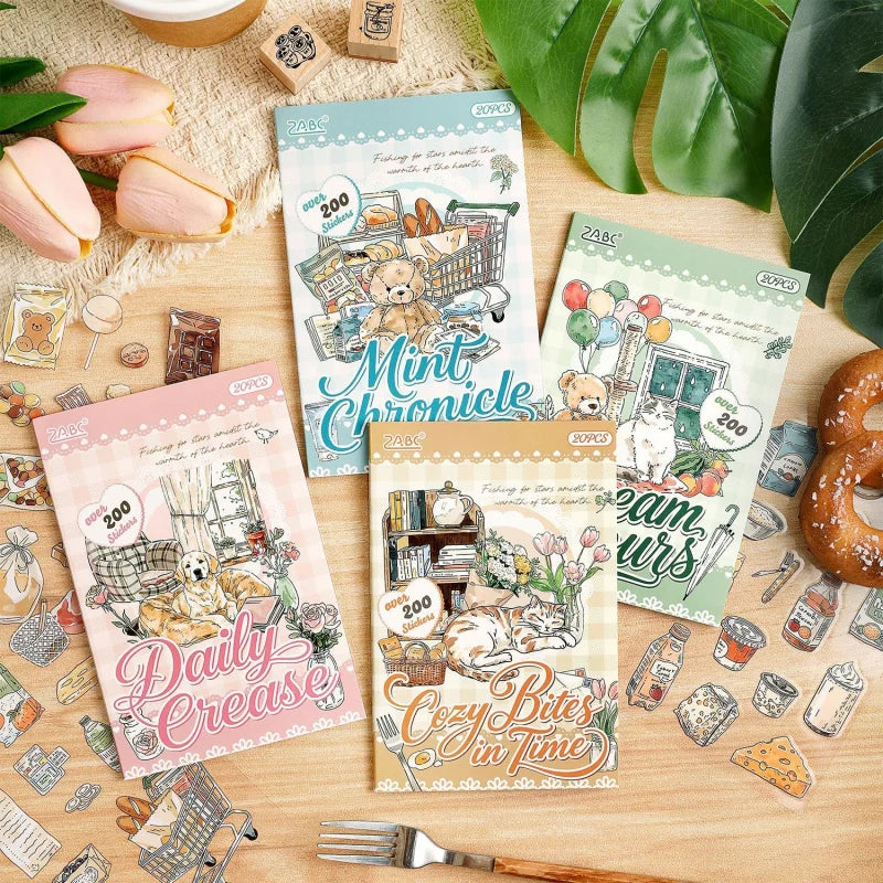 sticker illustratif cartoon nourriture animaux cuisine paysages opaques variés álbum scrapbooking