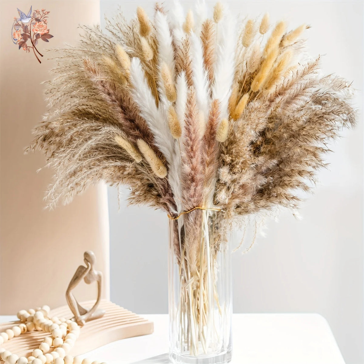 décoration boho bouquet pampas séchés beige crème anniversaire mariage table vase