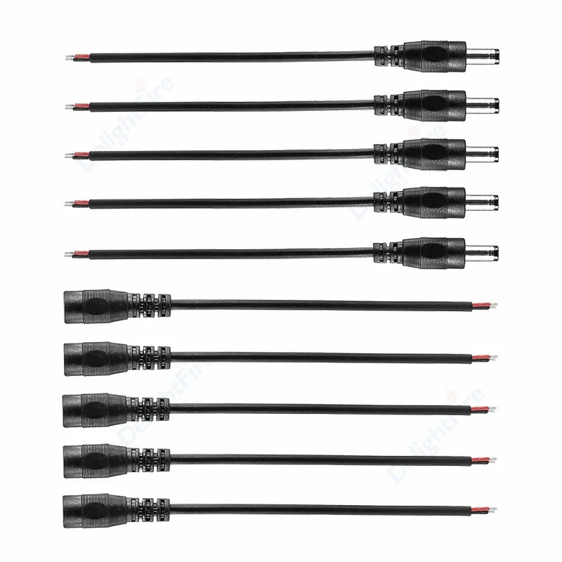 câble électrique 5.5x2.1mm noir femelle mâle adaptateur dc 24v certification rohs led cctv alimentation