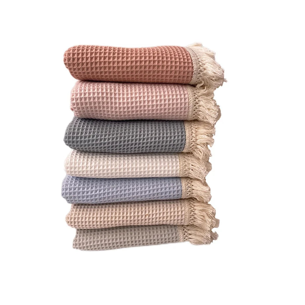couverture acrylique coton bambou brodée franges rectangulaire enfant printemps automne moderne doucewasherhandpinkbeigeclair