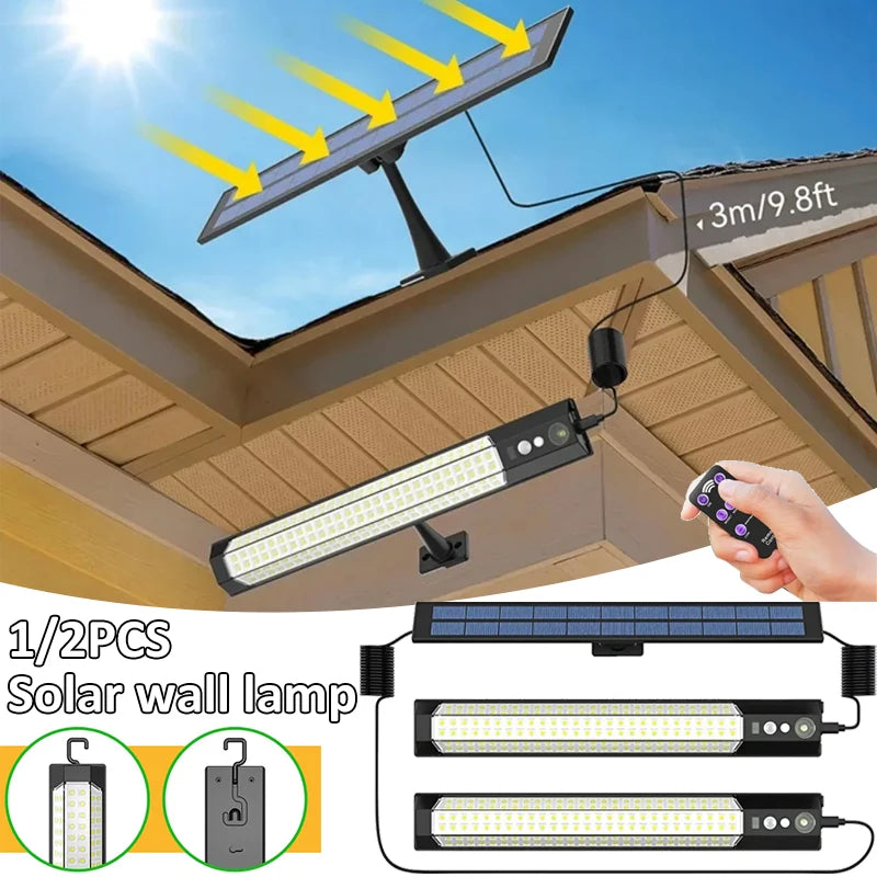 lumière solaire murale capteur mouvement panneau séparé rechargeable ip65 moderneextérieur télécommande led noire argenté