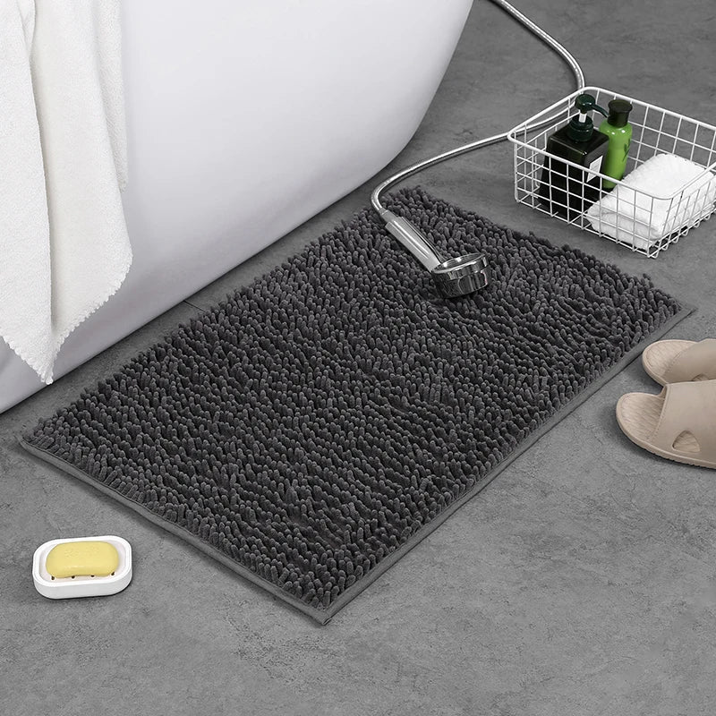 tapis bain polyester antidérapant gris vert bleu moderne bouclé 40x60cm cuisine salle bain prière