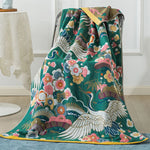 serviette bain coton fleur motif floral séchage rapide absorption eau oriental traditionnel vert beige