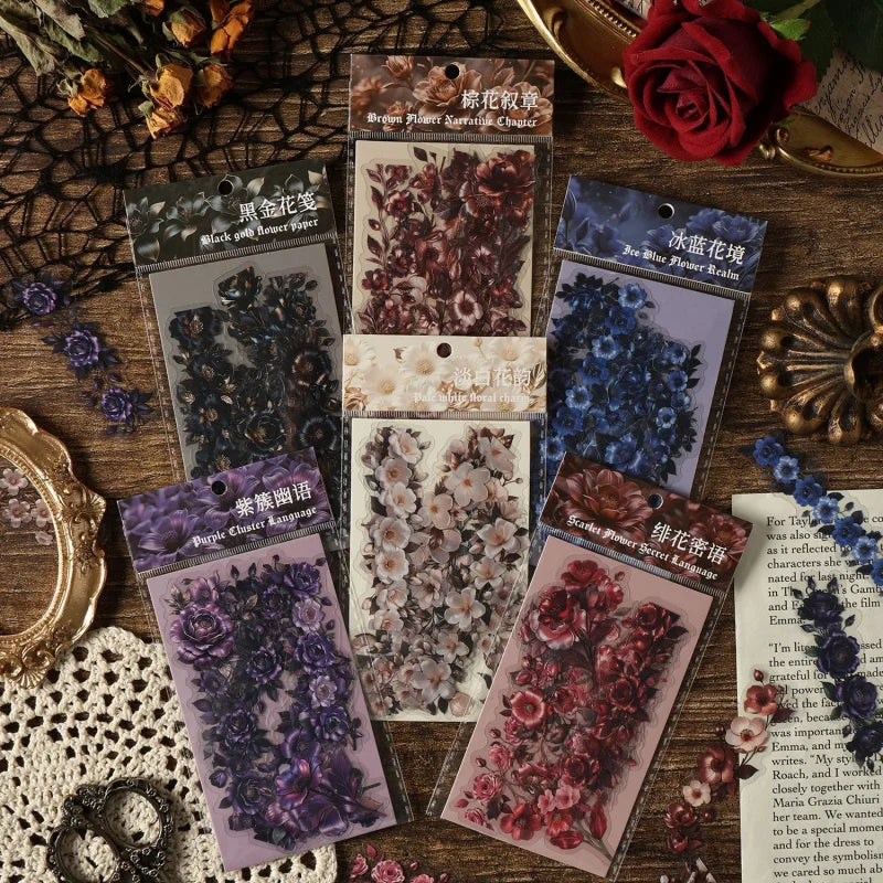 rubans décoratifs floraux vintage adhésifs noirs roses romantiques journal décoration DIY