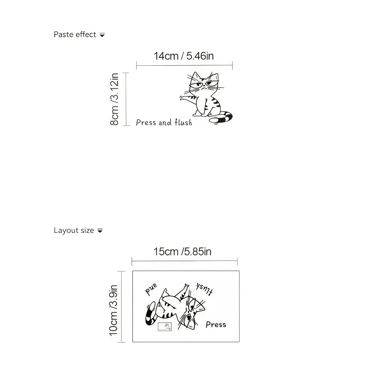 sticker adhésif chat cartoon bouton toilette moderne blanc argenté pvc semi mat 10x15cm