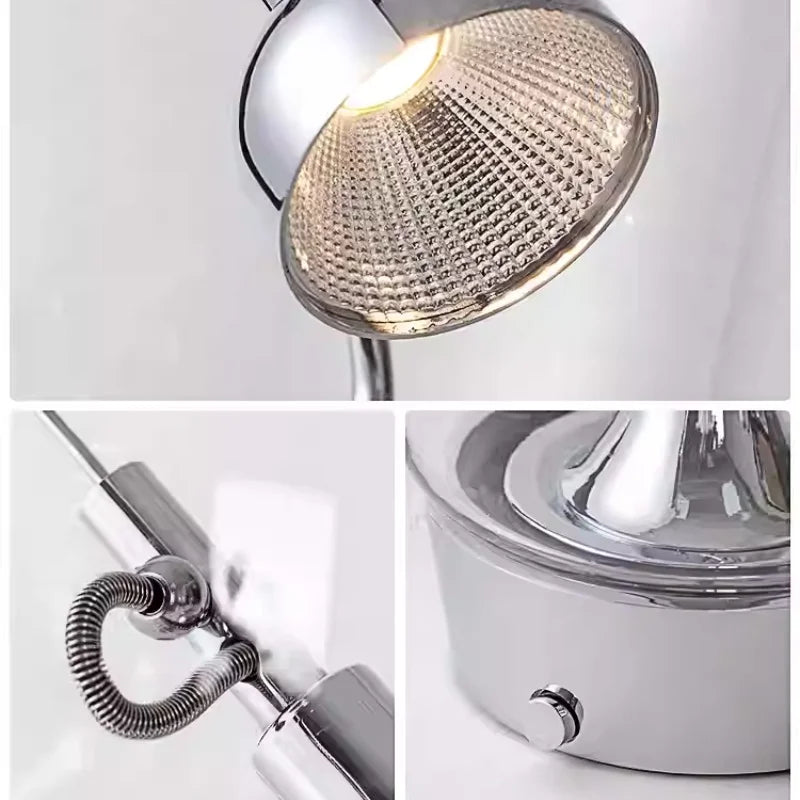 lampe table moderne transparente interrupteur métal chromé minimaliste led vintage