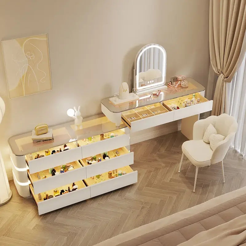 coiffeuse meuble maquillage bois massif blanc tiroirs table coiffage moderne chambre minimaliste