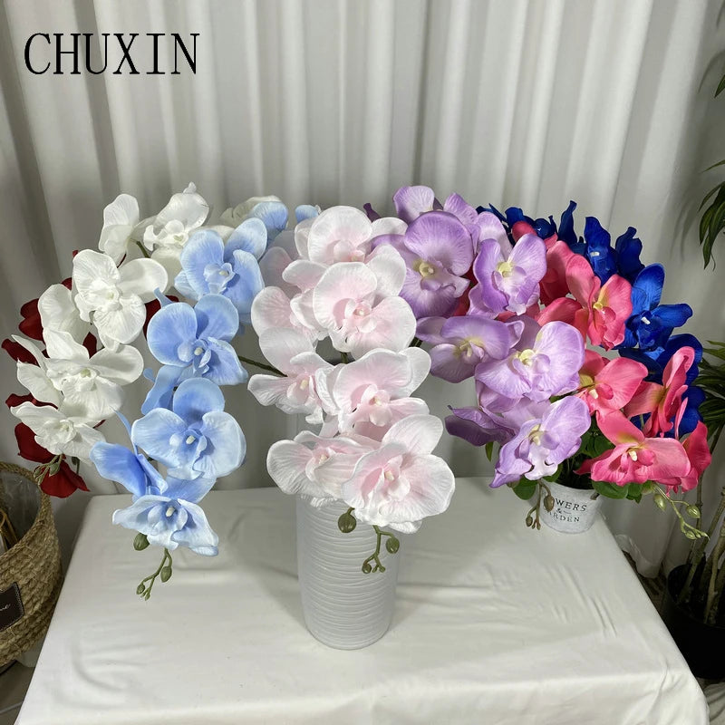 bouquet artificiel fleurs orchidée têtes 105cm couleurs bleu blanc rose violet rouge decoration intérieure