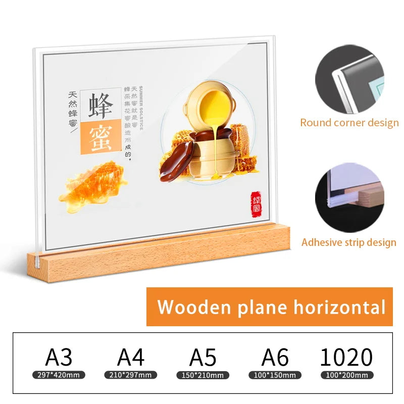 support carte table acrylique transparent base bois clips restaurant