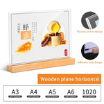 support carte table acrylique transparent base bois clips restaurant