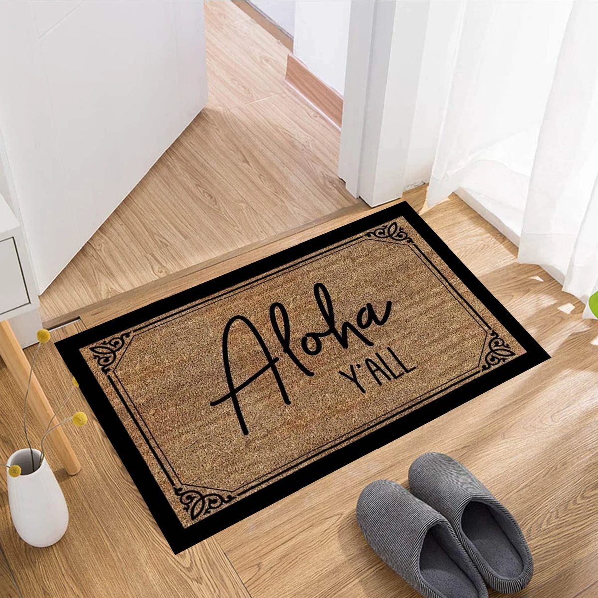 tapis d'entrée caoutchouc imperméable antibactéries antidérapant tropical palmiers noirs aloha moderne extérieurintérieur