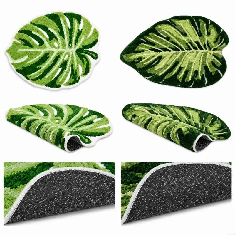 tapis sol vert blanc feuille monstera texture moelleuse moderne antidérapant adhésif salon chambre