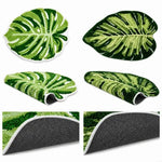tapis sol vert blanc feuille monstera texture moelleuse moderne antidérapant adhésif salon chambre