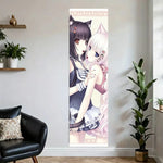 Poster mural anime personnages chats oreilles floral bleu marine rose blanc chambre filles