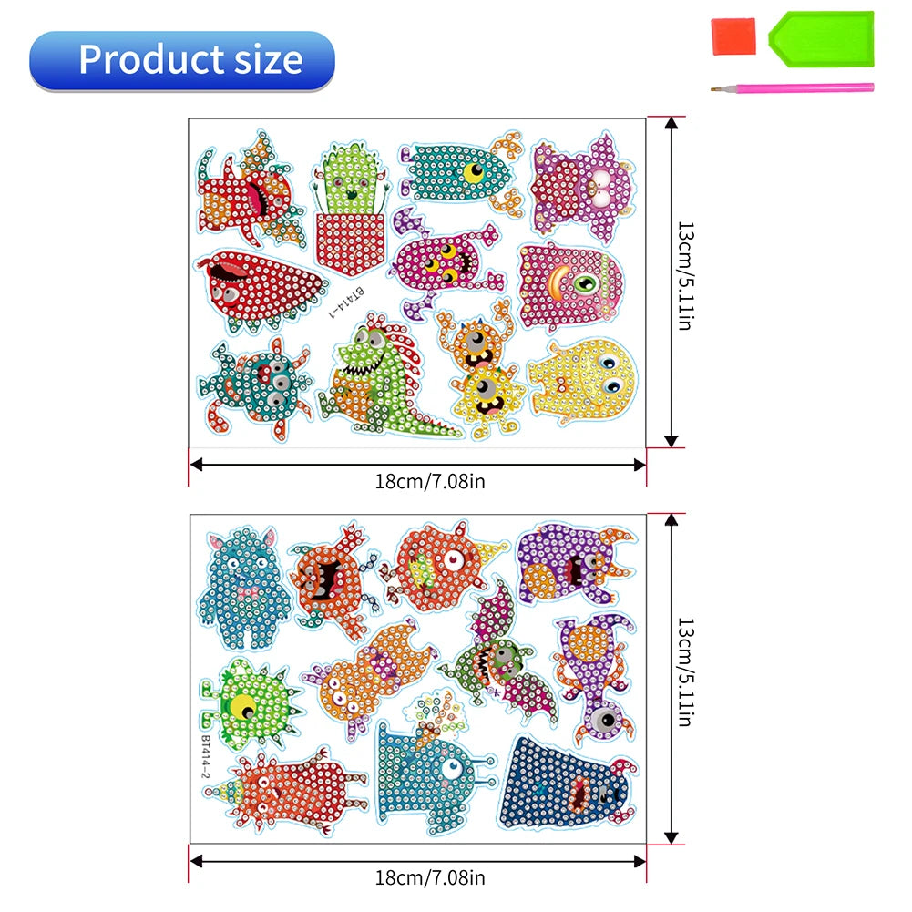 stickers décoration monstres colorés diamant adhésif kit débutants modernes enfants adultes