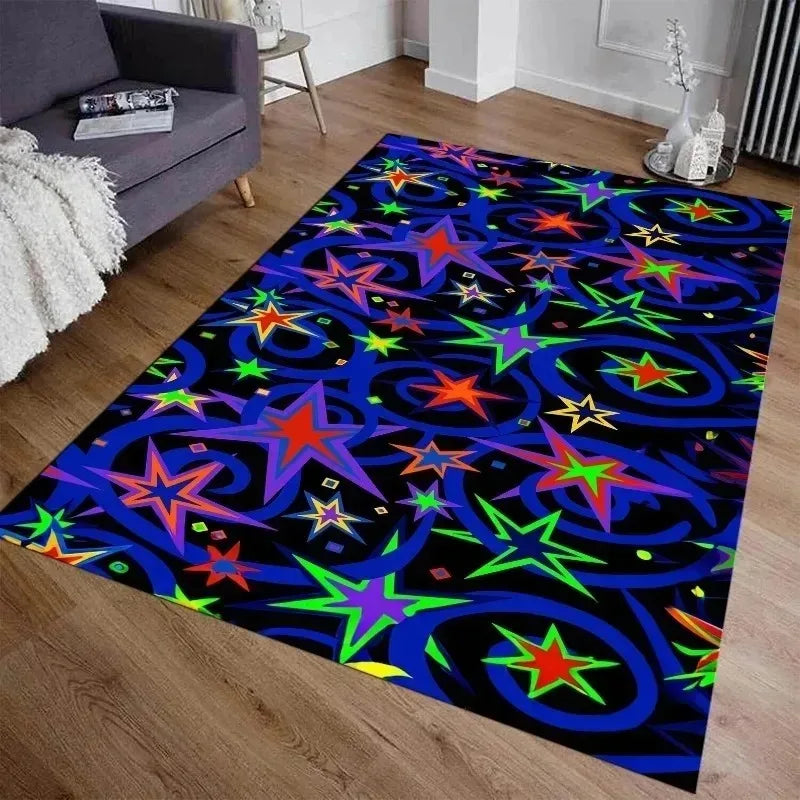tapis étoiles géométriques bleu vert rouge moderne salon décoration salle bain polyester antidérapant