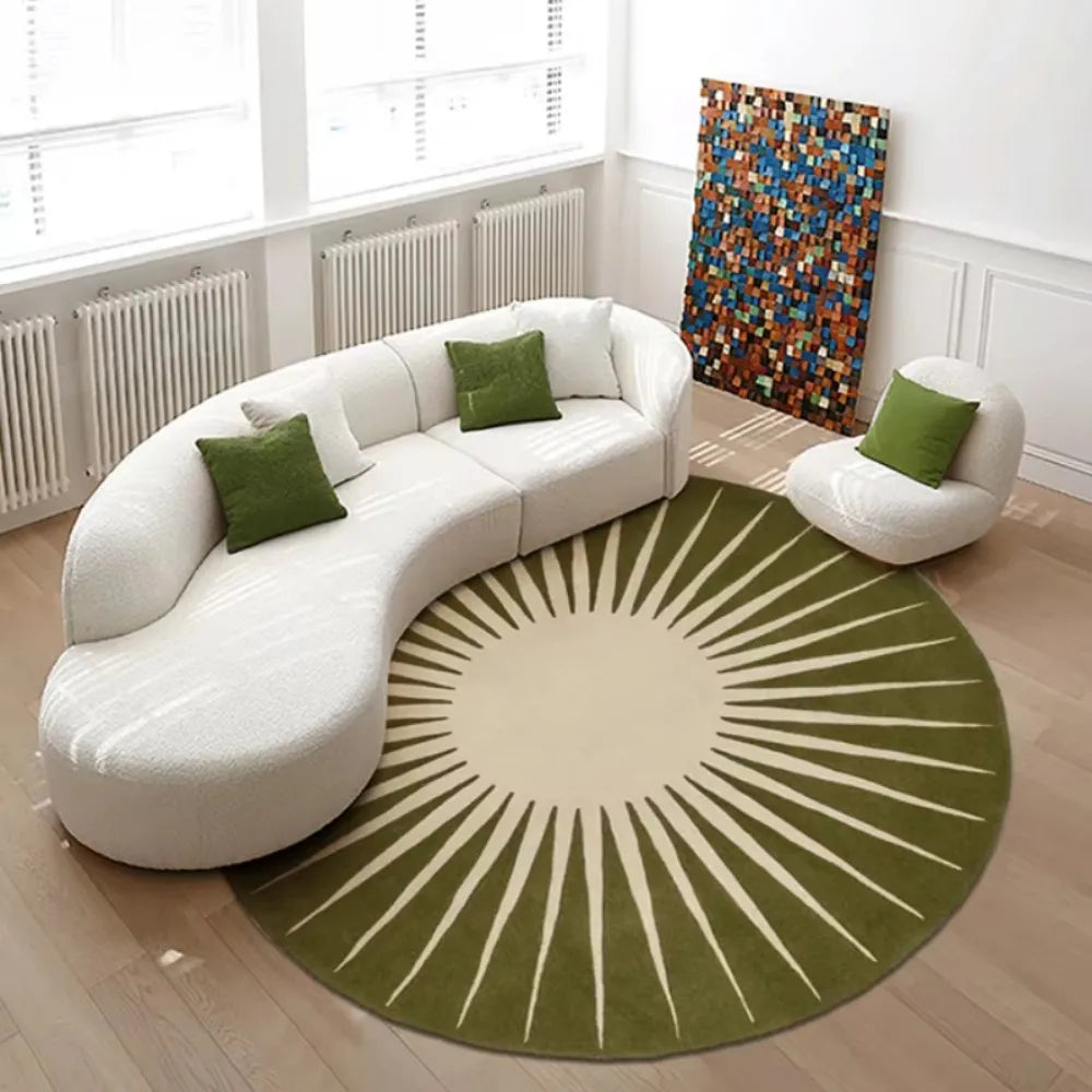 tapis rond vert géométrique moderne antidérapant salon chambre imperméable polyester