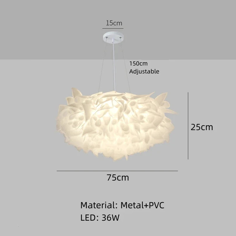 lampe suspendue moderne blanc feuilles papillons fer pvc led télécommande gradation 53cm 75cm