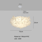 lampe suspendue moderne blanc feuilles papillons fer pvc led télécommande gradation 53cm 75cm