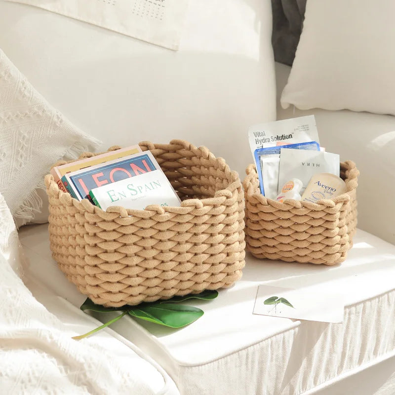 paniers rangement réutilisables tissage coton rotin tailles petites moyennes grandes scandinave minimaliste