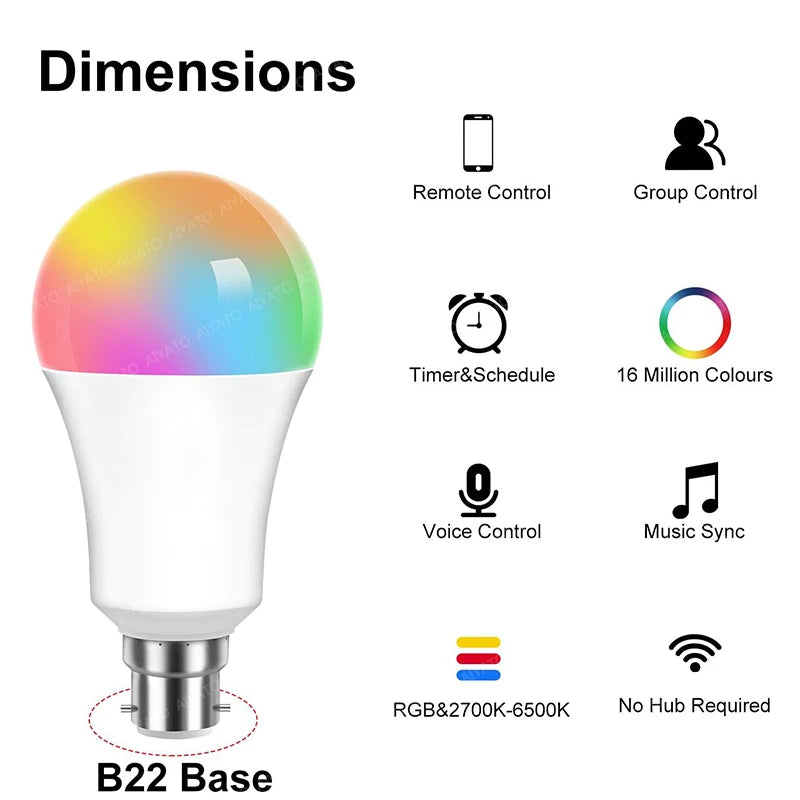 ampoule led intelligente wifi blanc moderne base b22 170° lumens 1000 1999